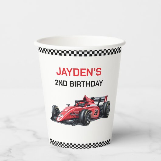Boys Red Racing Car Birthday Paper Cups 紙コップ (正面)