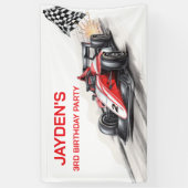 Boys Red Racing Car Birthday Party Banner 横断幕 (縦)