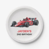 Boys Red Racing Car Birthday Party Plates ペーパープレート (正面)