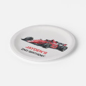 Boys Red Racing Car Birthday Party Plates ペーパープレート (アングル)