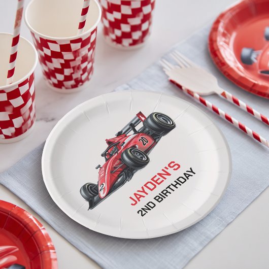 Boys Red Racing Car Birthday Party Plates ペーパープレート