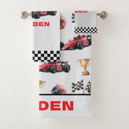 Boys Red Racing Car Pattern Personalised  バスタオルセット