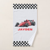 Boys Red Racing Car Pattern Personalised  バスタオルセット (ハンドタオル)