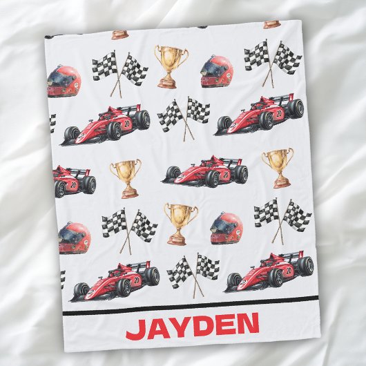 Boys Red Racing Car Personalised Blanket フリースブランケット