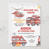 Boys Red Rescue Calling All Units Birthday 招待状 (正面)