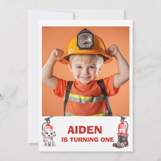 Boys Red Rescue Calling All Units Birthday 招待状 (裏面)