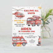 Boys Red Rescue Calling All Units Birthday 招待状 (スタンド正面)