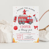 Boys Red Sound The Alarm Fire Truck Birthday 招待状