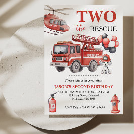 Boys Red Two The Rescue Fire Truck Birthday 招待状