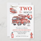 Boys Red Two The Rescue Fire Truck Birthday 招待状 (正面)