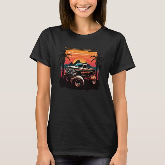 Boys Retro Monster Truck Retro Sunset Monster Truc Tシャツ (正面)