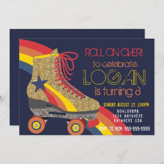 Boys Rollerスケートで滑るパーティー、スケート、ローラーディスコ 招待状 (正面/裏面)