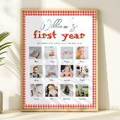 Boys Rustic Farm First Year Birthday Photo Collage ポスター