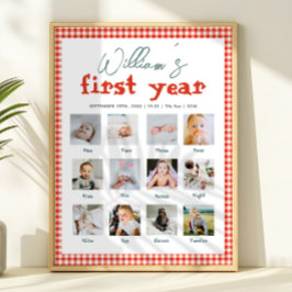Boys Rustic Farm First Year Birthday Photo Collage ポスター