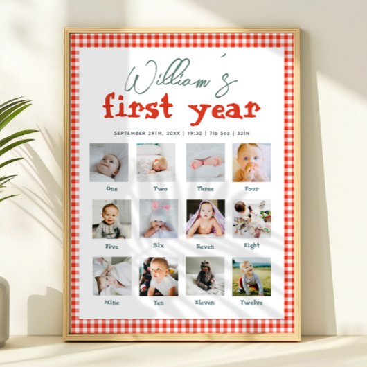 Boys Rustic Farm First Year Birthday Photo Collage ポスター