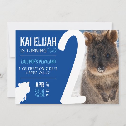 Boys Second Birthday Blue Quokka Australia Photo 招待状 (正面)
