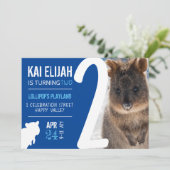 Boys Second Birthday Blue Quokka Australia Photo 招待状 (スタンド正面)