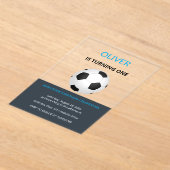 Boys Simple Blue Soccer Kids First Birthday アクリル招待状 (レイダウン)