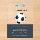 Boys Simple Blue Soccer Kids First Birthday アクリル招待状 (正面)