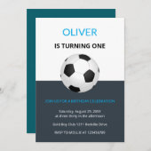 Boys Simple Blue Soccer Kids First Birthday 招待状 (正面/裏面)