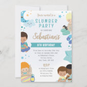 Boys Sleepover Invitation – PJs, Pillows & Gaming 招待状 (正面)