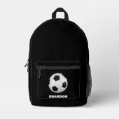 Boys Soccer Ball Black Stylish Custom Name Kids プリントバックパック (正面)