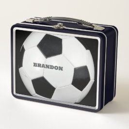 Boys Soccer Ball Black Stylish Custom Name Kids メタルランチボックス