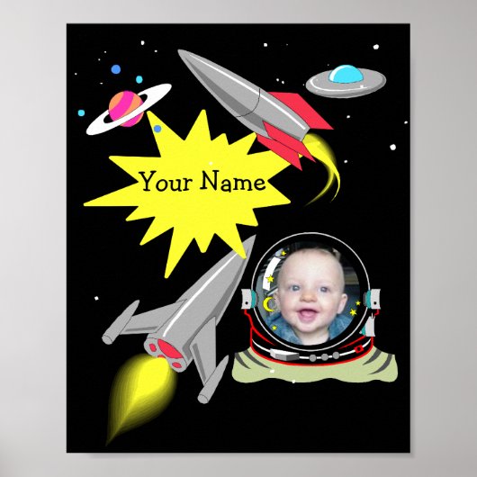 Boy's Space Rocket Photo Frame  Poster Print Decor ポスター (正面)