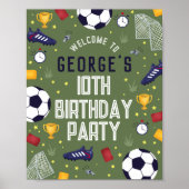 Boys Sports Soccer Birthday Welcome Sign ポスター (正面)
