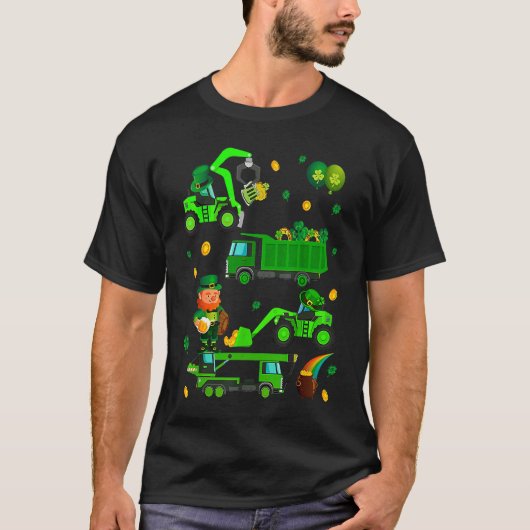 Boys St Patricks Day Crane Truck Construction Todd Tシャツ (正面)