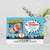 Boys Superhero写真1st誕生日招待状 招待状 (スタンド正面)