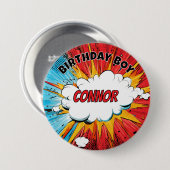 Boys Superhero Birthday Boy Personalised Badge 缶バッジ (正面&裏面)
