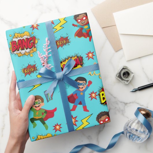 Boys Superhero Birthday Party Gift Wrapping Paper ラッピングペーパー (ギフト)