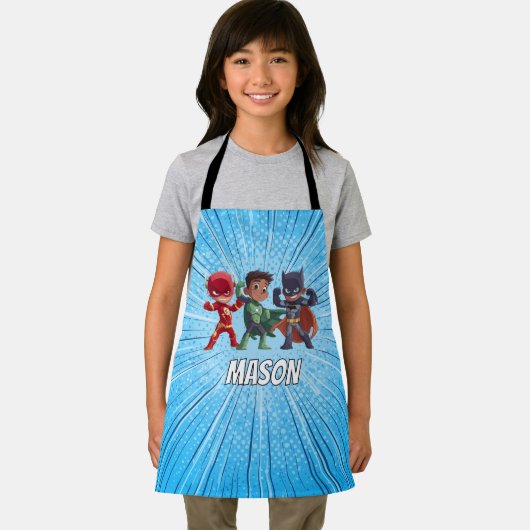 Boys Superhero Custom Name Apron Personalised エプロン (インサイチュ)