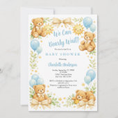 Boys Teddy Bear We Can Bearly Wait Baby Shower 招待状 (正面)