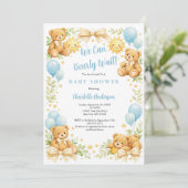Boys Teddy Bear We Can Bearly Wait Baby Shower 招待状 (スタンド正面)