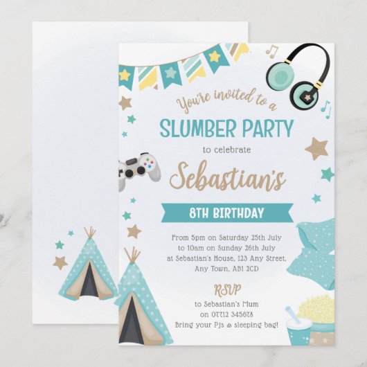 Boys Teepee Sleepover Invitation - Slumber Party 招待状 (正面/裏面)