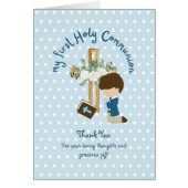 BOY'S Thank You Holy Communion Card - Brown Hair (正面)