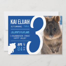 Boys Third Birthday Blue Quokka Australia Photo 招待状