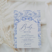 Boys Toile De Jouy Blue Baby Shower Invitation 招待状