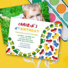 Boys Toysおもしろいトランスポート写真4th誕生日パーティー 招待状