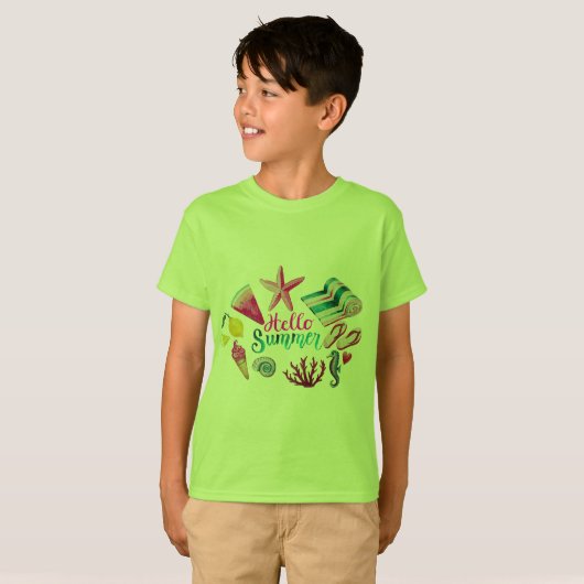 Boys' Tropical Hello Summer Tee - Vibrant Green  Tシャツ (正面フル)