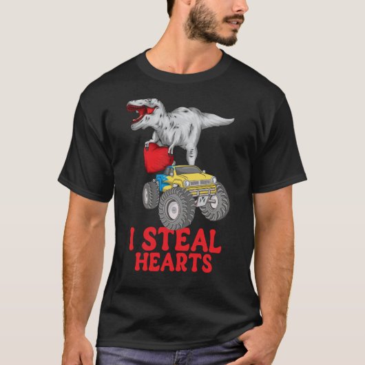 Boys Valentines Day Kids Dinosaur rex I Steal Hear Tシャツ (正面)