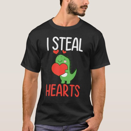 Boys Valentines Day Kids Trex I Steal Hearts Tシャツ (正面)