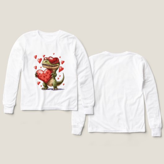 Boys Valentine's Day T-Rex Long Sleeve  (デザイン 正面＆背面)