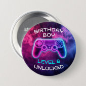 Boys Video Gamingレベルのロック解除誕生日 缶バッジ (正面&裏面)