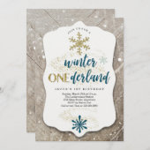 Boys Winter ONEderlandをテーマにした最初の誕生日パーティー 招待状 (正面/裏面)