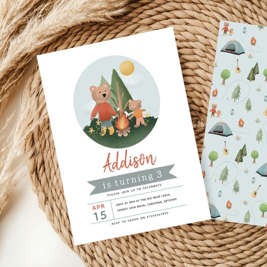 Boys Woodland Forest Camper Teddy Bear Birthday 招待状