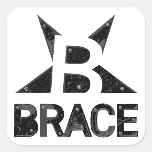BRACEのクラシックロゴ、白の黒い文字 スクエアシール (正面)