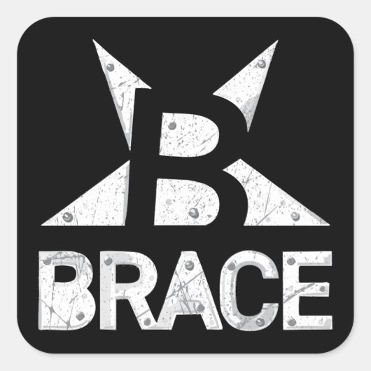 BRACEのクラシックロゴ、黒の白い文字 スクエアシール (正面)